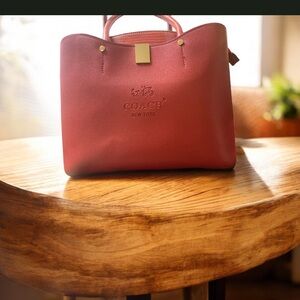 Coach Red Leather Satchel Bag - Gold Hardware